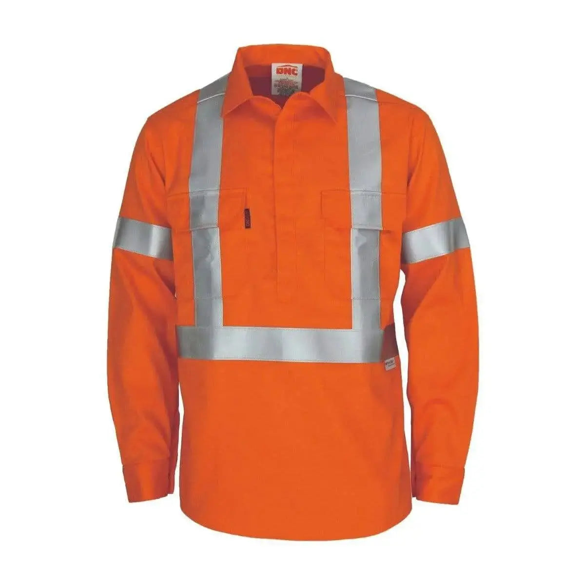Dnc Workwear Patron Saint Flame Retardant Arc Rated Closed Long Sleeve Front Shirt With "X" Back 3m Fr Reflective Tape - 3408 Metro Workwear.